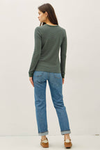 STITCHED THERMAL CREW NECK TOP: OATMEAL