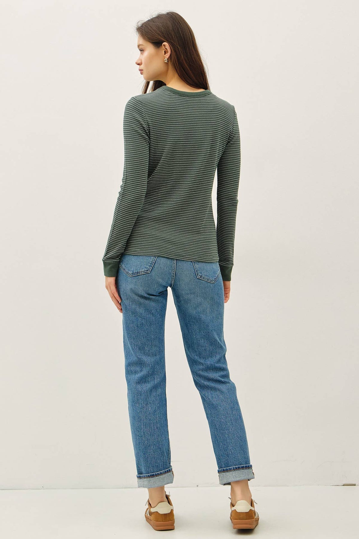 STITCHED THERMAL CREW NECK TOP: OATMEAL