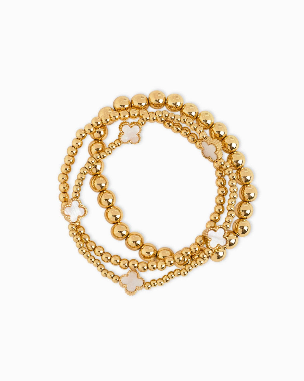MOP Clover Stretch Beaded Bracelets, Set of 3: White