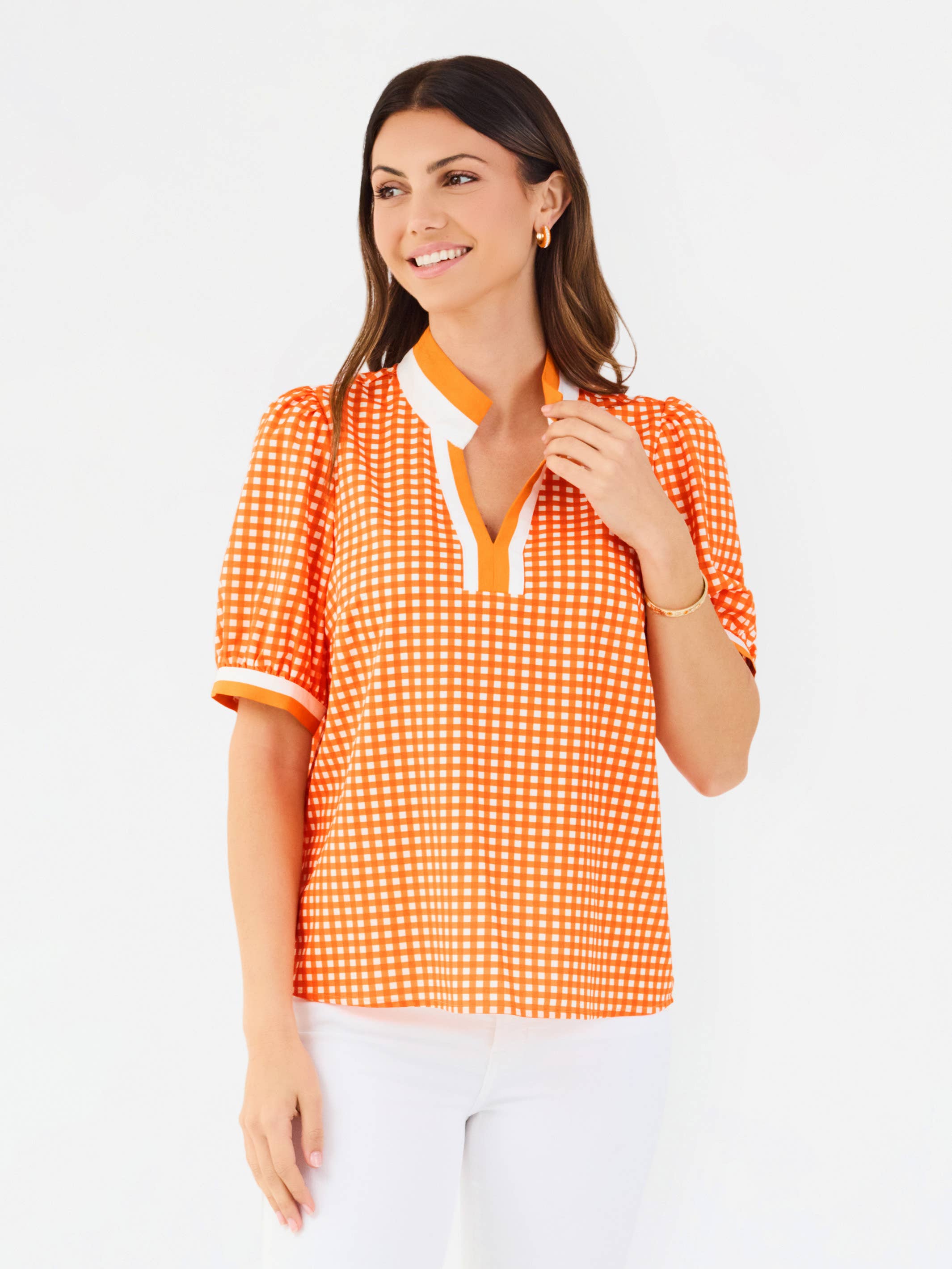 Tricia Top | Gingham Orange + White