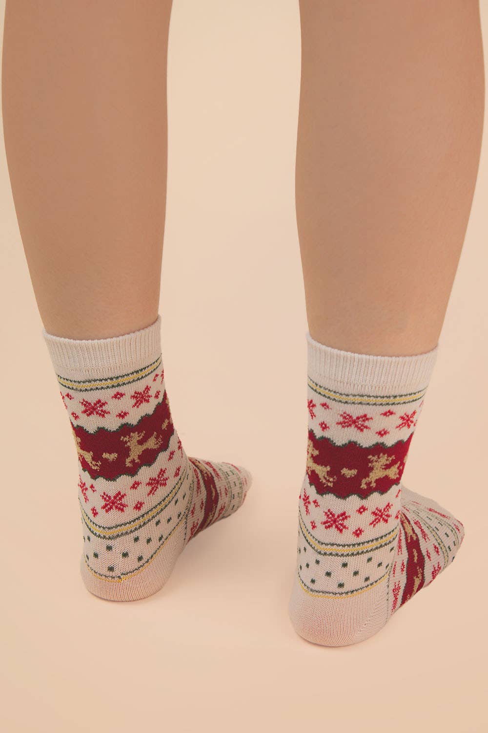 Christmas Graphic Crew Socks: OATMEAL