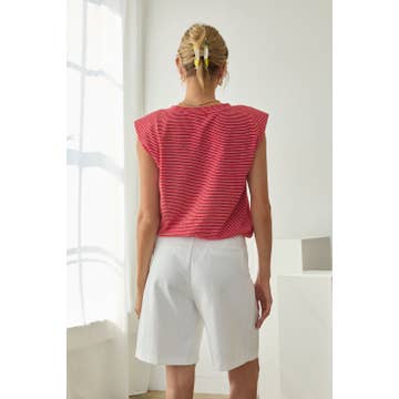 Red Stripe Knit Bubble Hem Tank Top