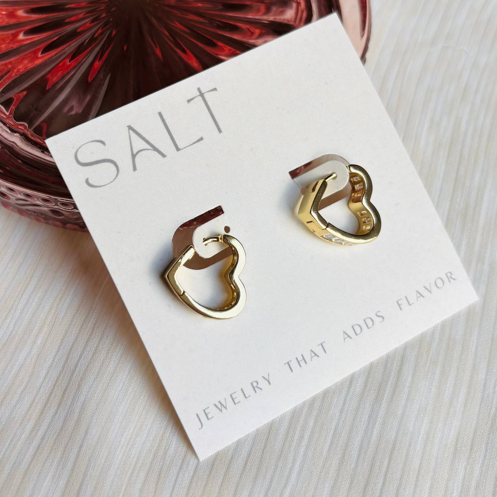 CRYSTAL HEART HOOPS |18k gold | clasp heart huggie hoop