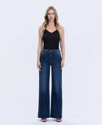 UPLIFTED JEWEL OLIVIA SUPER HIGH RISE FULL LENGTH DARK WASH WIDE JEANS