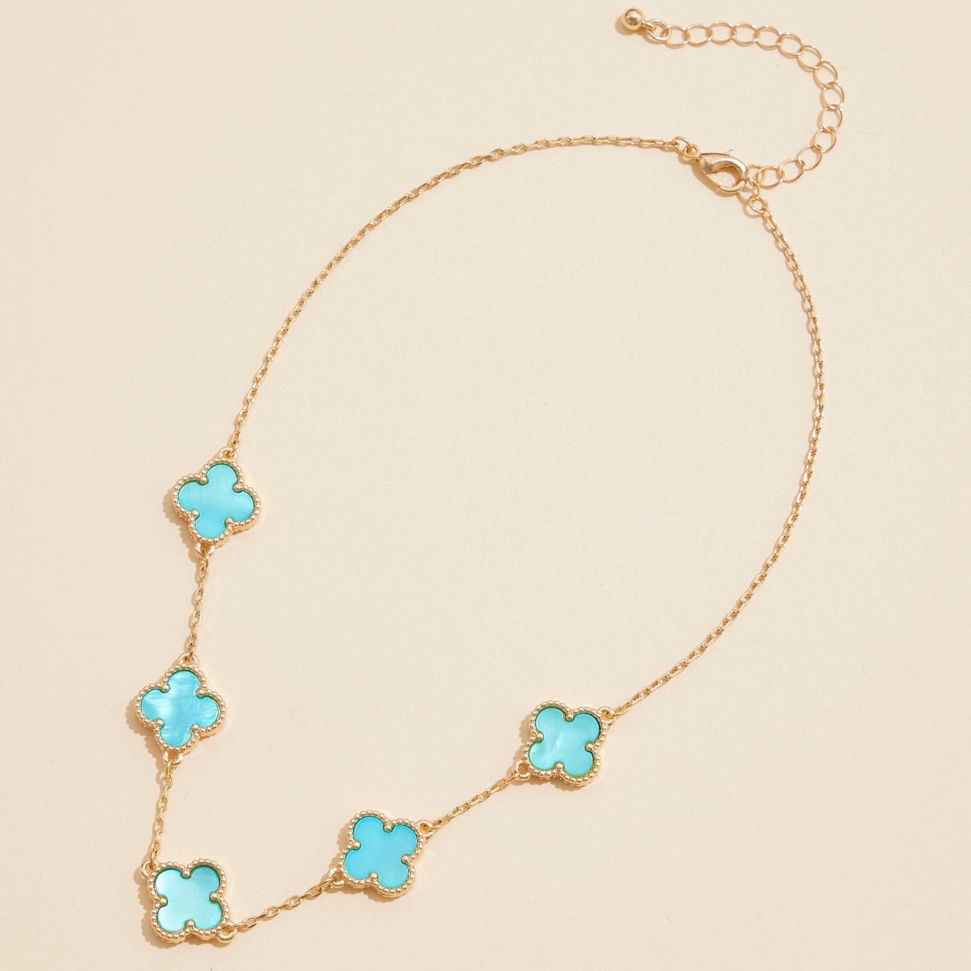Gold Chain Necklace with Shell Inlay Charms: Gold/White / One / 4SN11001
