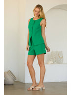 Kelly Green Tailored Button-Down Sleeveless Form-Fitting Vest