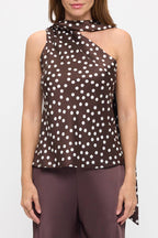 BROWN Made in USA One Shoulder Polka Dot  Top w Scarf