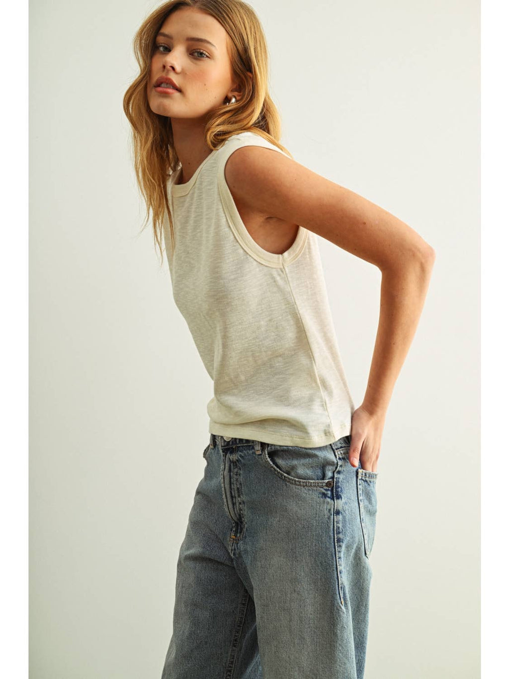 Sleeveless Cotton Top Cream
