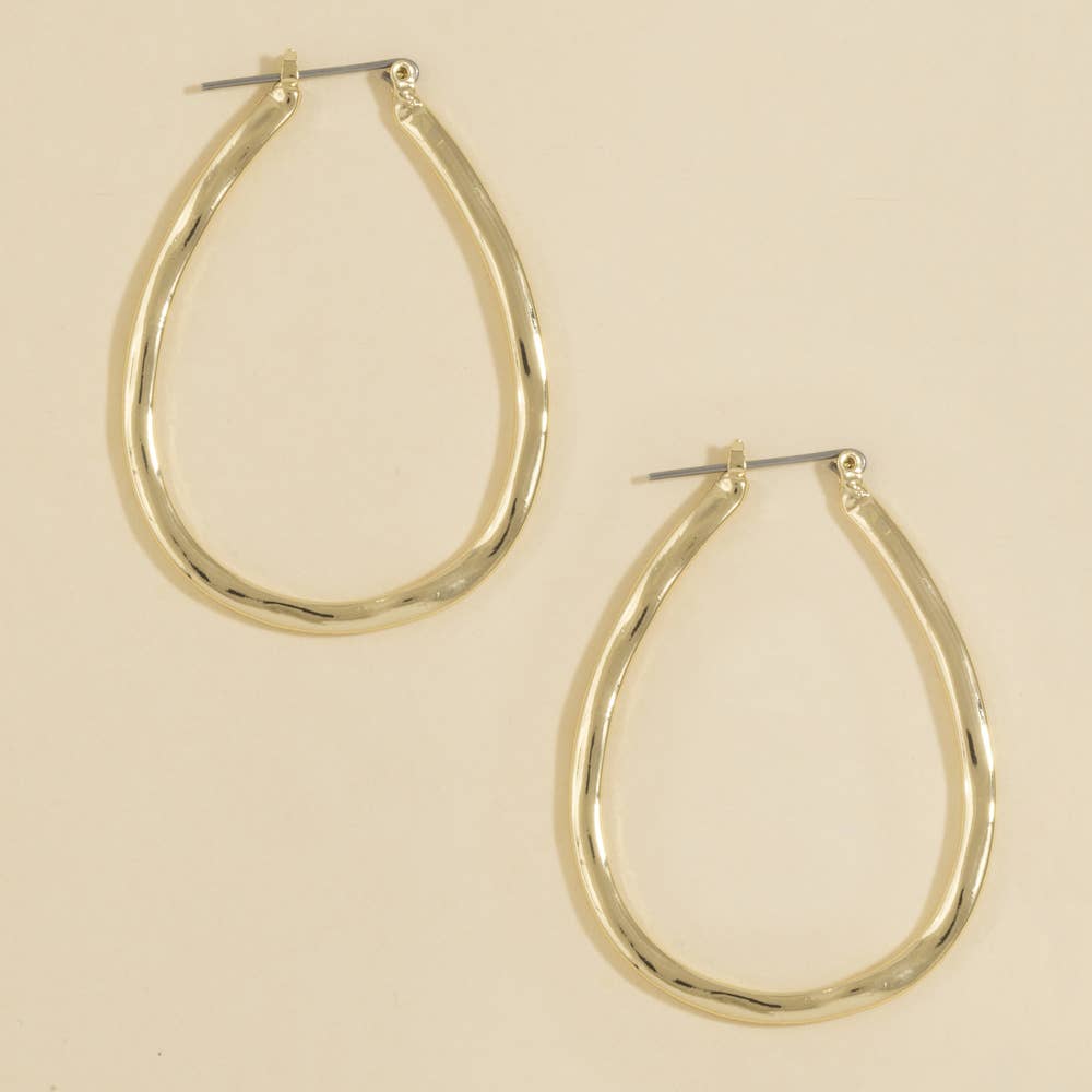 Hammered Teardrop Open Hoop Earrings: GD