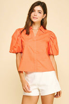 ORANGE BUBBLE SLEEVE BLOUSE TOP – PINCH