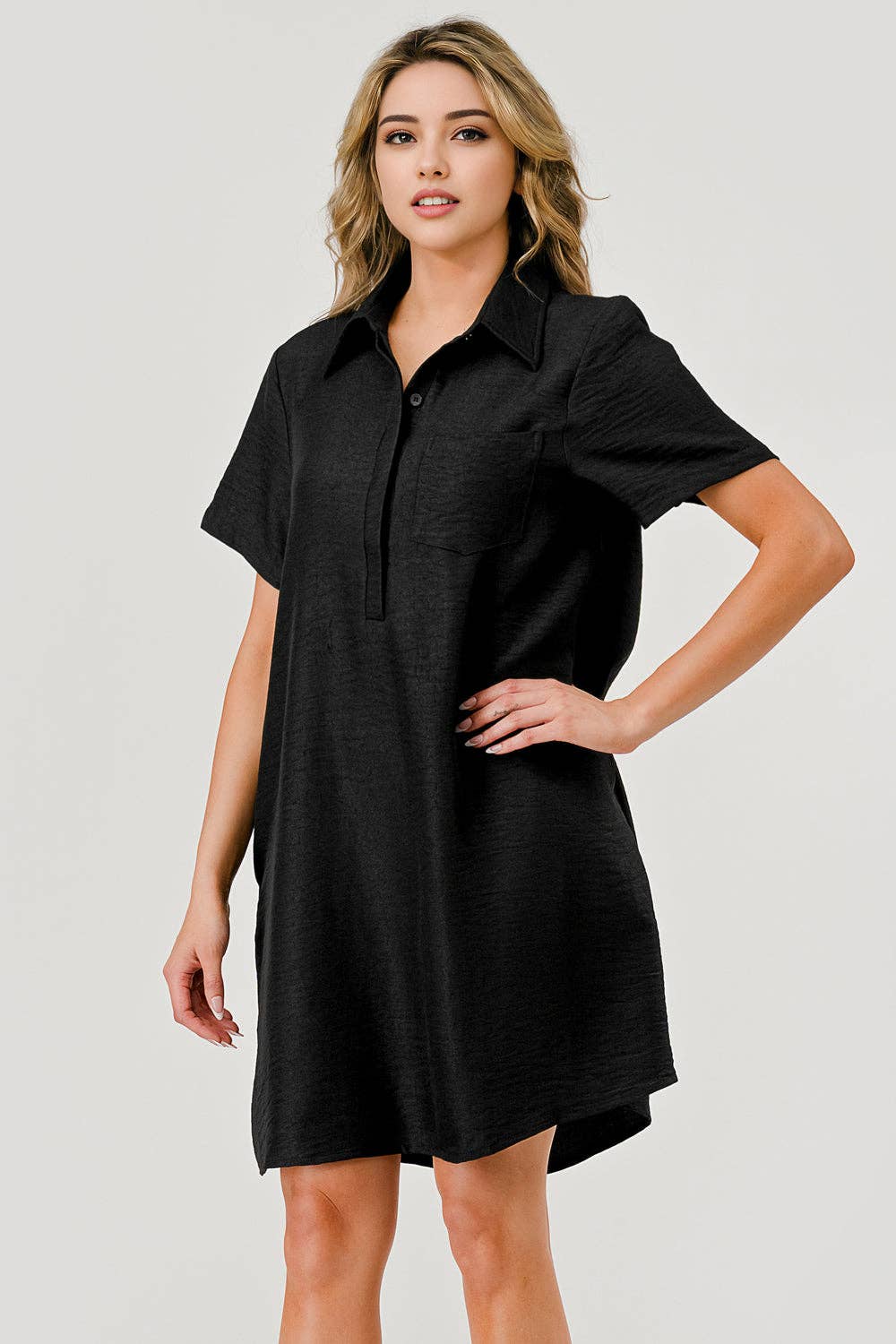 Ellie Collared Short Sleeve Shift Dress Black