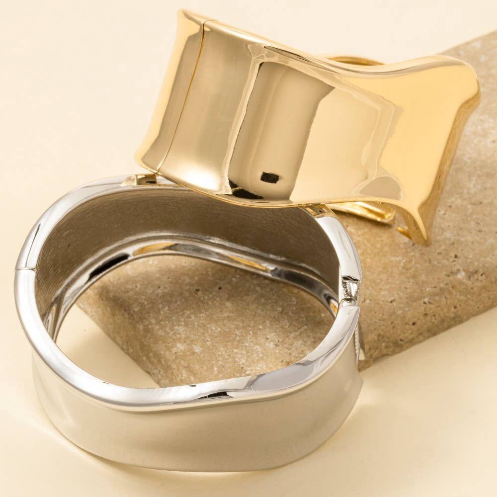 GOLD Thick Wavy Hinge Bangle Bracelet