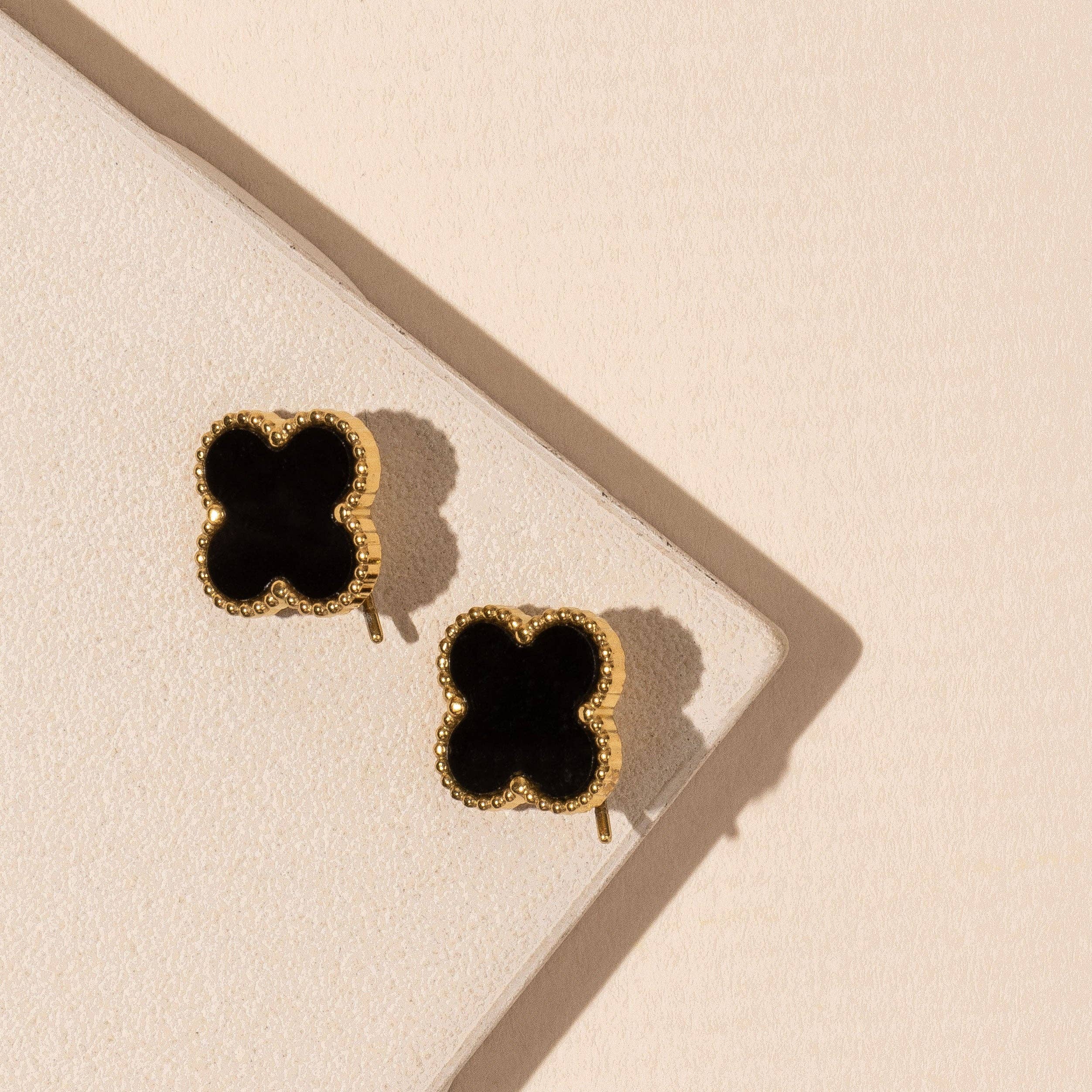 Stainless Steel Clover Stud Earrings: White / One / B4JE003