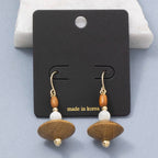 Wood Bead Natural Disc Drop Earrings
