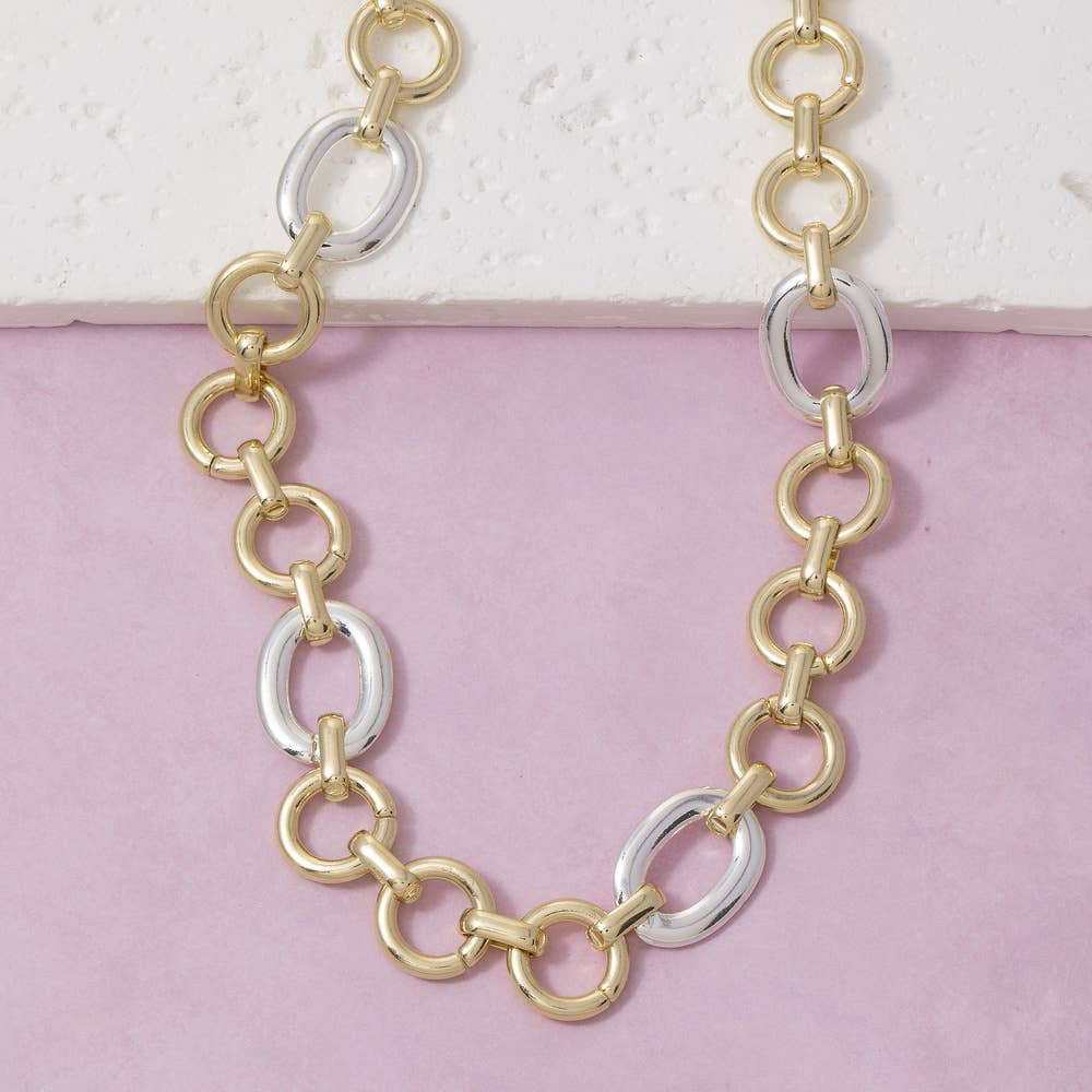 Two Tone Circle Link Chain Necklace: GS