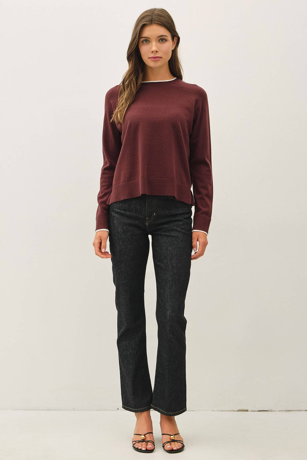 CHOC DOUBLE LAYERED LOOK RAGLAN SWEATER TOP