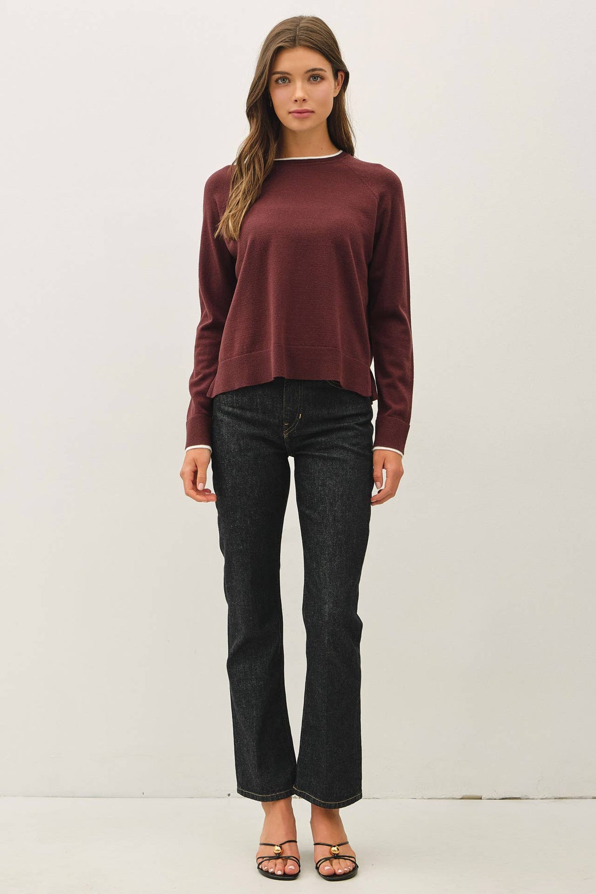 CHOC DOUBLE LAYERED LOOK RAGLAN SWEATER TOP