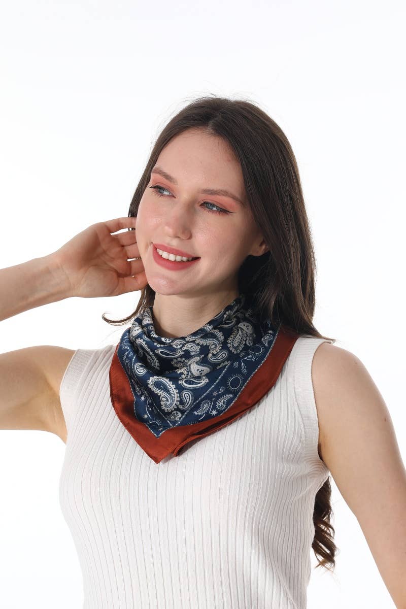TEAL Vintage Paisley Satin Square Scarf Multi-use Neck Bandana