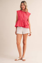TEABERRY RUFFLED PEPLUM HEM TOP