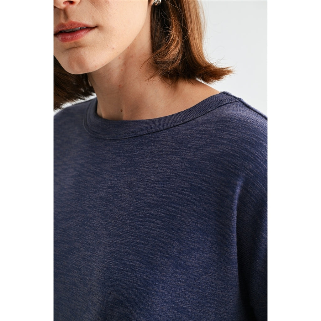 DUSTY BLUE Knit Drop Shoulder Loose Fit Top
