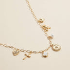 Charm Necklace with Heart, Cross, Compass & Bow Pendants: Gold / One / 4SN11043