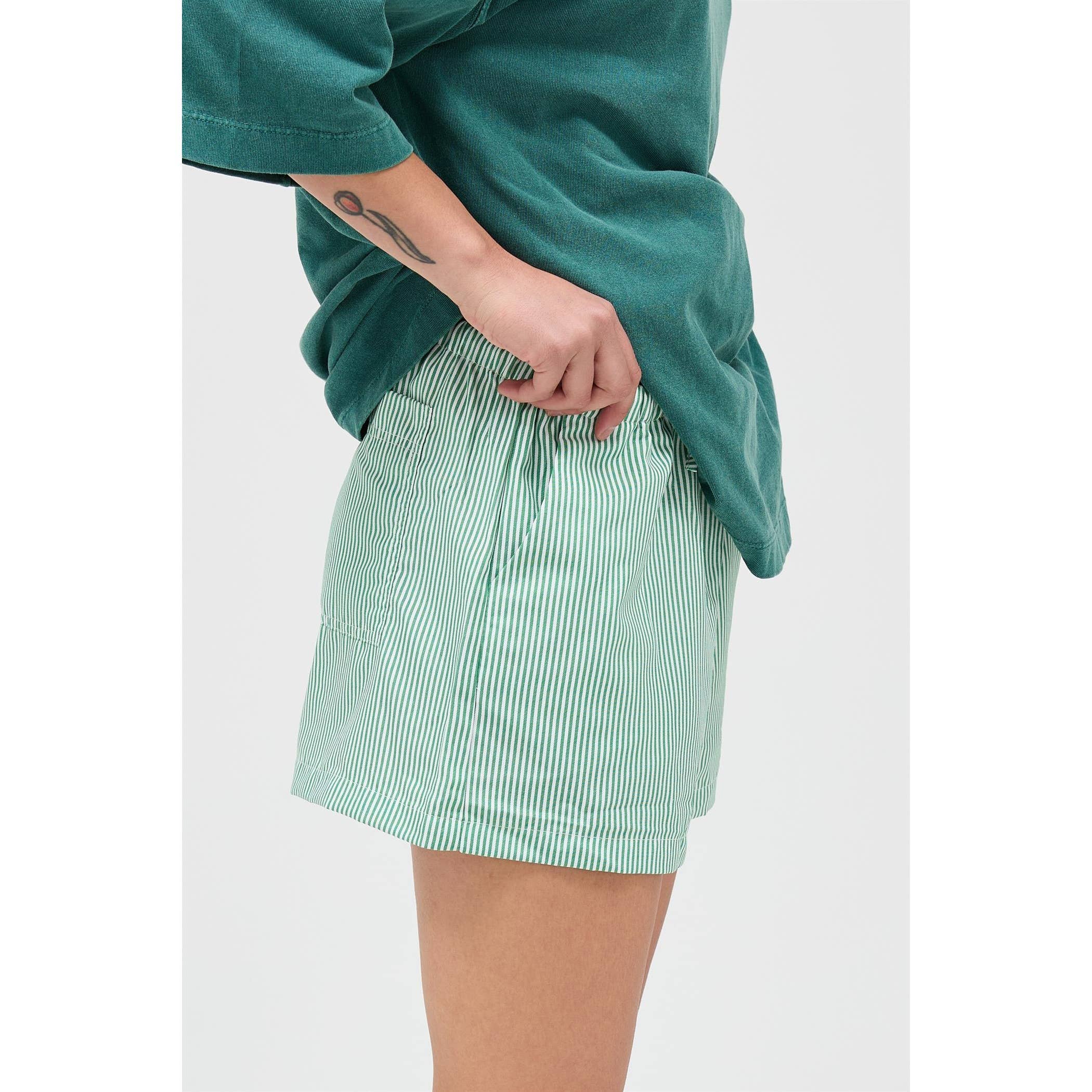 GREEN Striped Drawstring Waist Shorts
