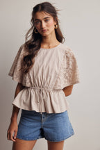 ASH Lace Cape Sleeve Cotton Peplum Top