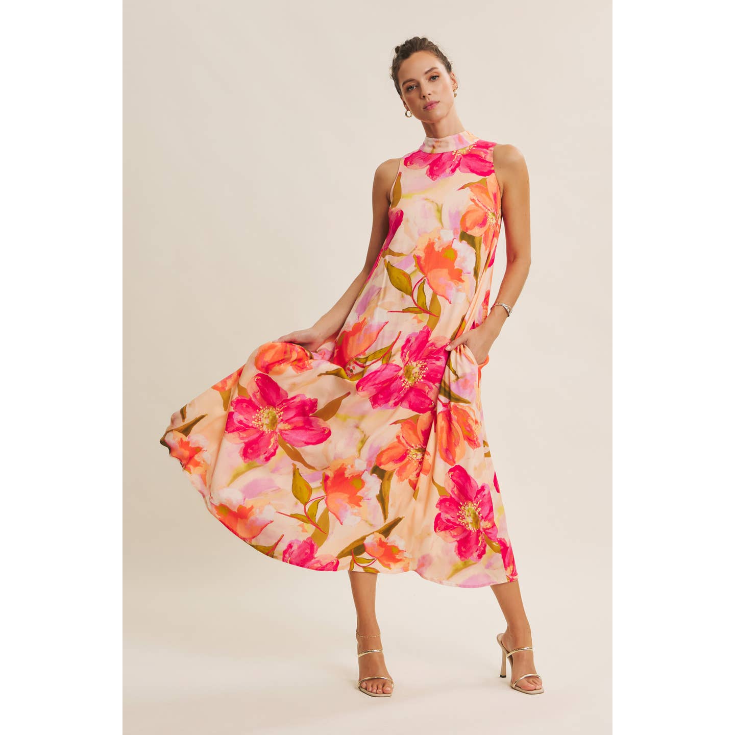 Peach Multi Blooming Resort Floral Maxi Dress with Back Bow
