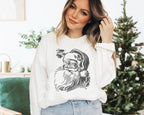 Vintage Santa Head Black Crew Neck Sweatshirt: Sand