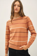 TERRACOTTA DOUBLE LAYERED LOOK  STRIPE SWEATER TOP
