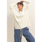 Washed Oversized Long Sleeve Top With Slit: CREAM