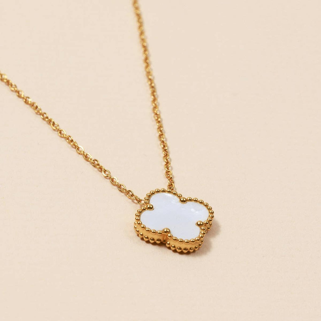 Floral Charm 18K Gold Dip Stainless Steel Necklace: White / One / B4JN001