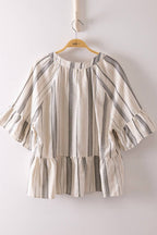 Black Striped Half Bell Sleeve Blouse Top