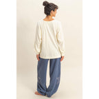 Washed Oversized Long Sleeve Top With Slit: CREAM