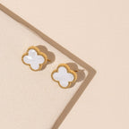 Stainless Steel Clover Stud Earrings: White / One / B4JE003
