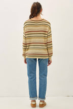 AVACADO BREEZY KNIT MULTI STRIPED LONG SLEEVE SWEATER