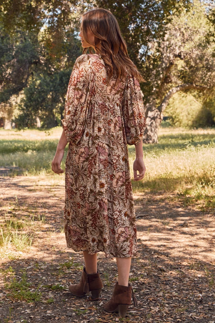 Bohemian Floral Maxi Dress: Beige Multi