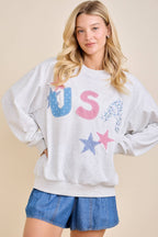 USA Patchwork Star Graphic Sweatshirt: NAVY