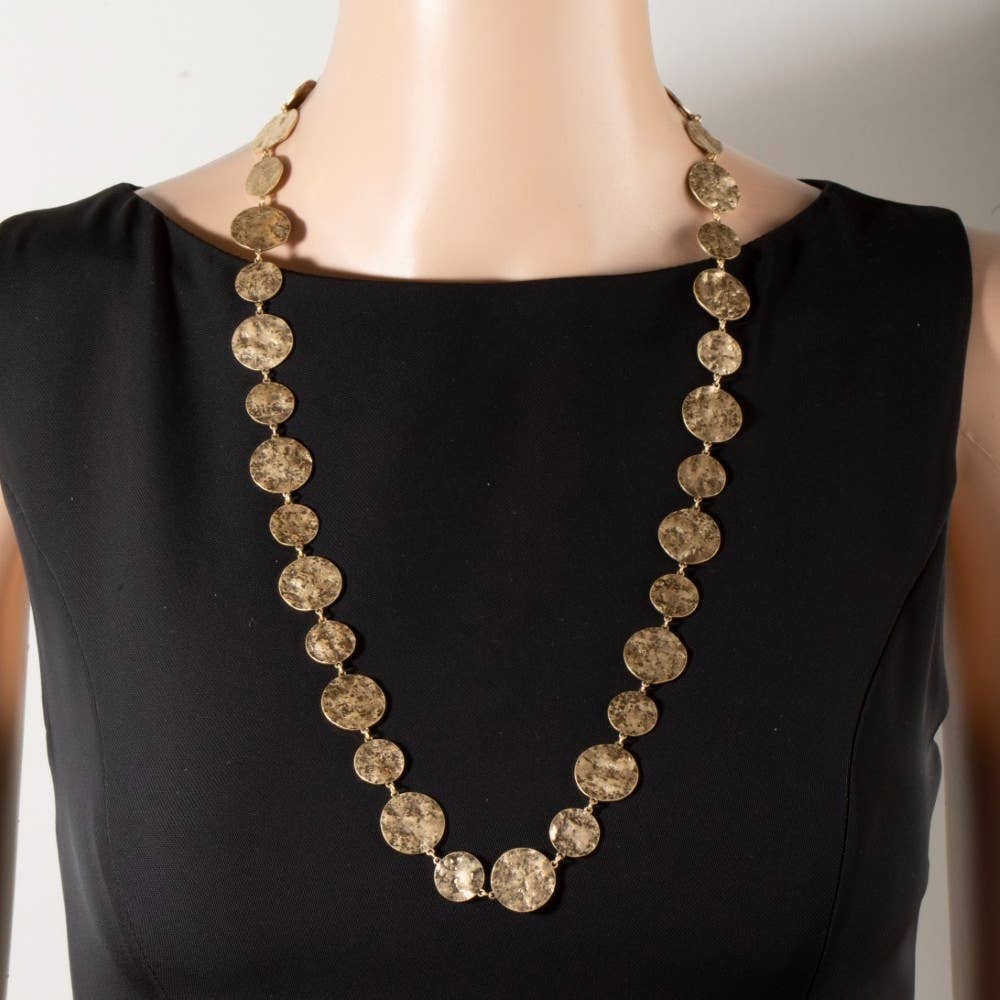Hammered Gold Disc Chain Necklace: WG