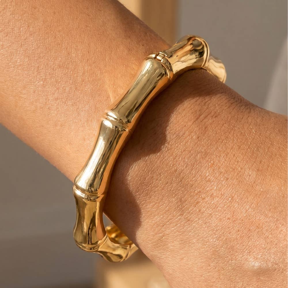 Round Bamboo Knuckle Hinged Bangle Bracelet: G