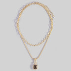 Double Layered Chain Crystal Square Pendant Necklace: GEMR