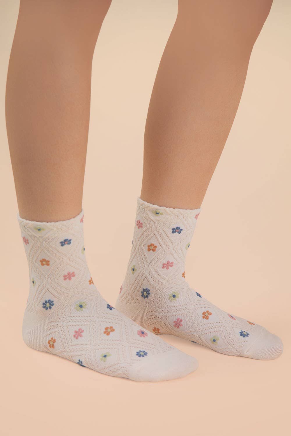 Floral Printed Textures Crew Socks: SAGE