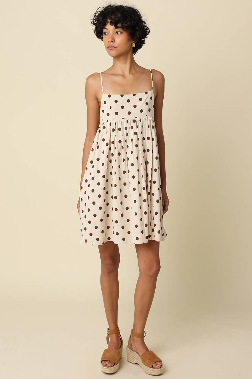NATURAL BROWN Hannah Polka Dot Mini Dress