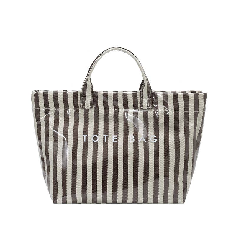 Striped Large-capacity PVC Tote Bag for Women Shoulder Bag : Green
