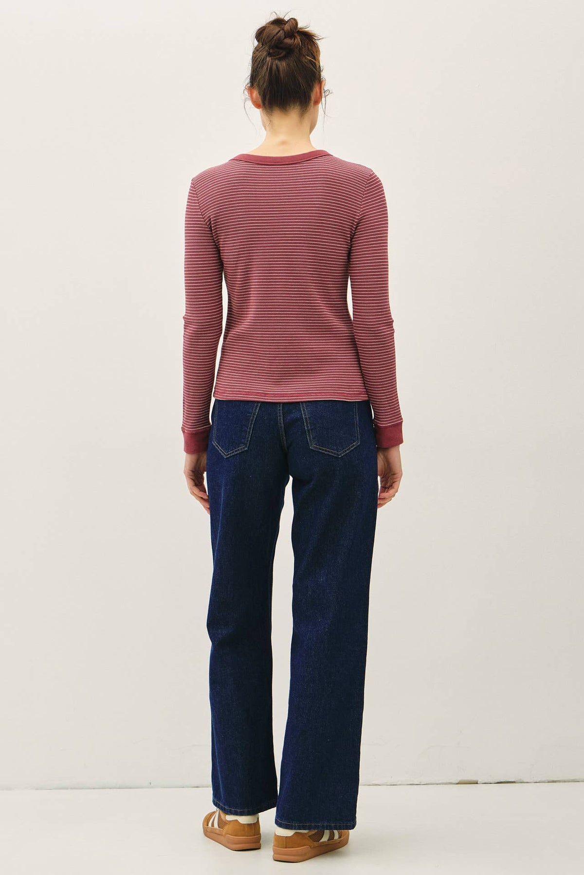 STITCHED THERMAL CREW NECK TOP: OATMEAL