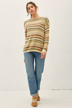 AVACADO BREEZY KNIT MULTI STRIPED LONG SLEEVE SWEATER