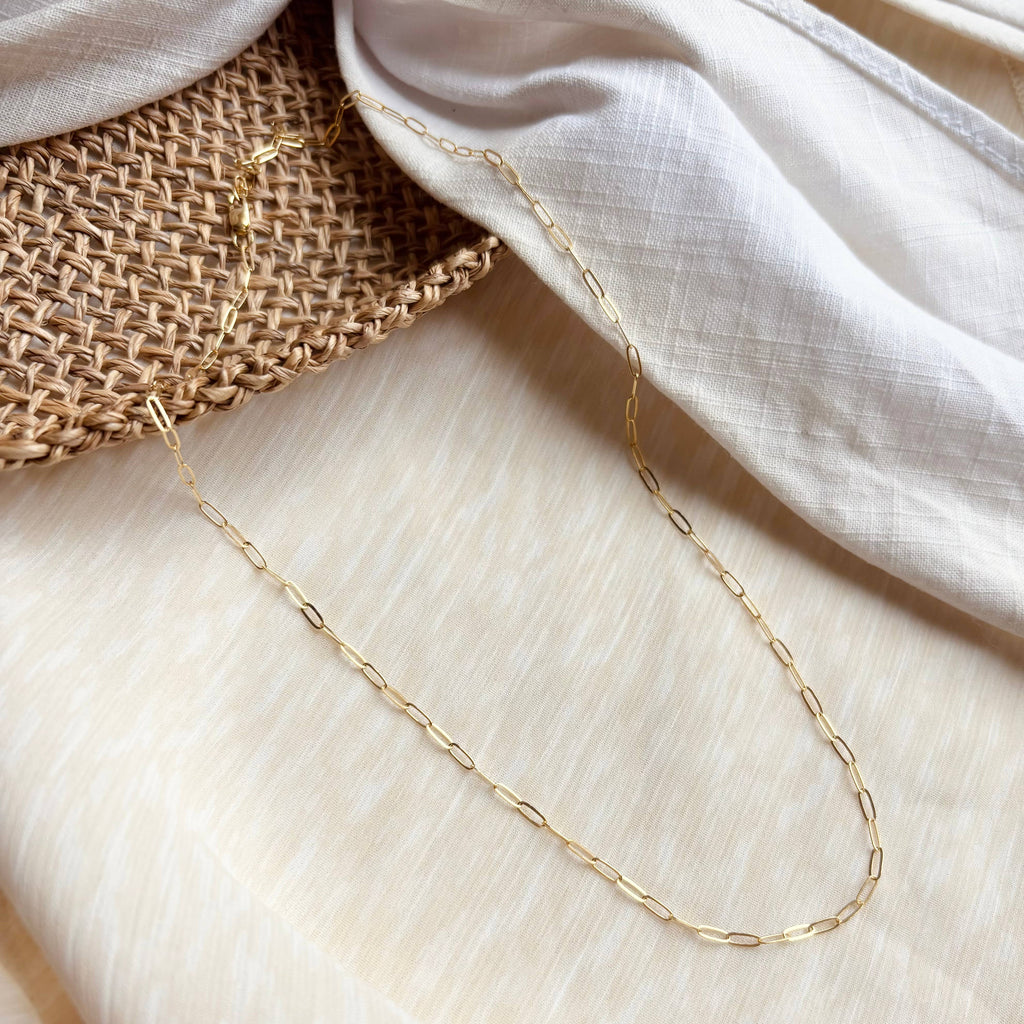 THIN PAPERCLIP NECKLACE  | dainty 14k gold filled necklace