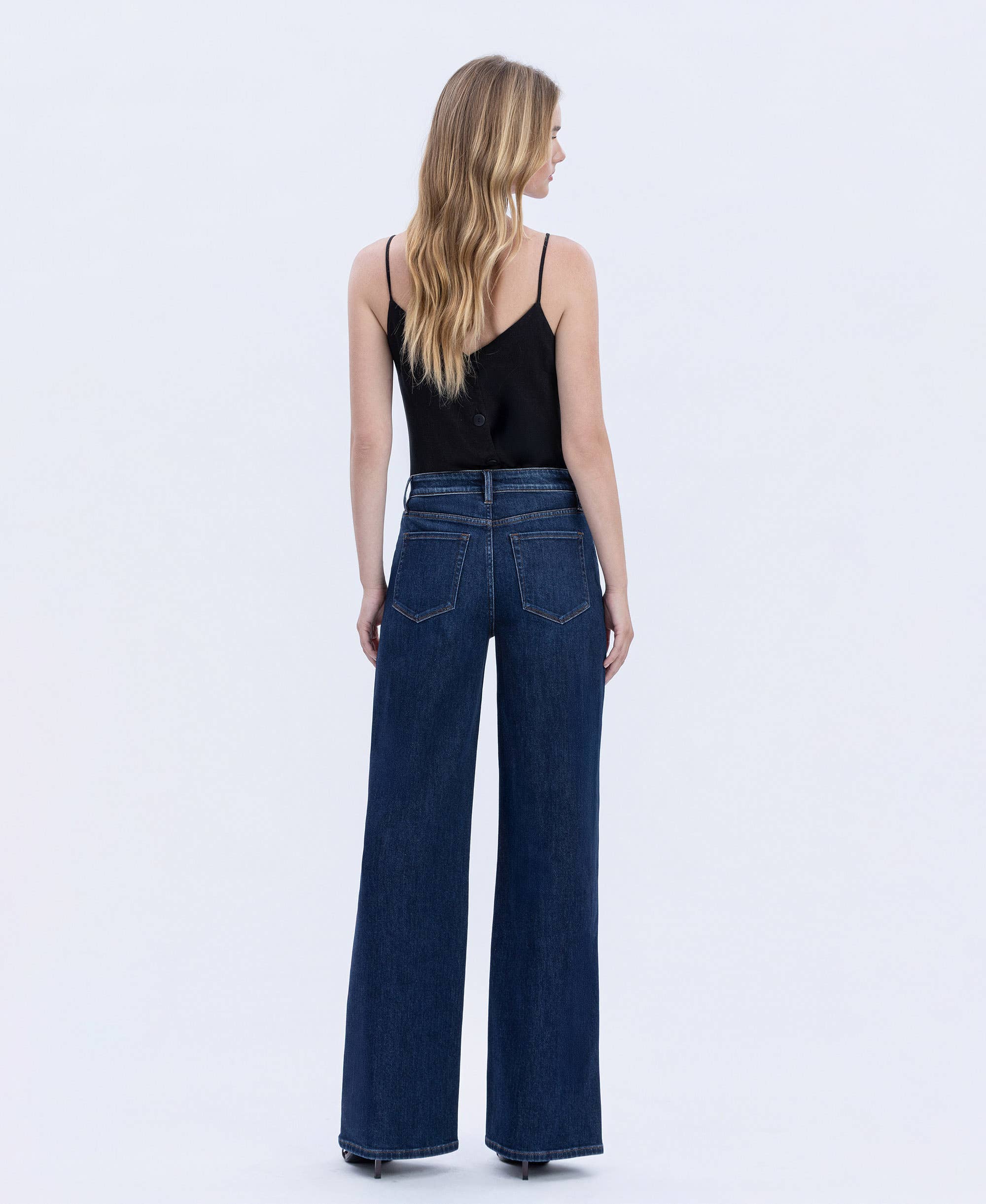 UPLIFTED JEWEL OLIVIA SUPER HIGH RISE FULL LENGTH DARK WASH WIDE JEANS