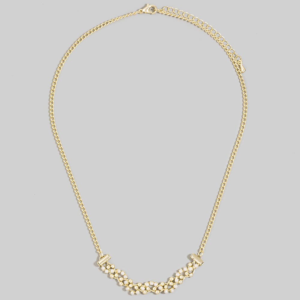 Glass Bead Woven Center Station Chain Necklace: G