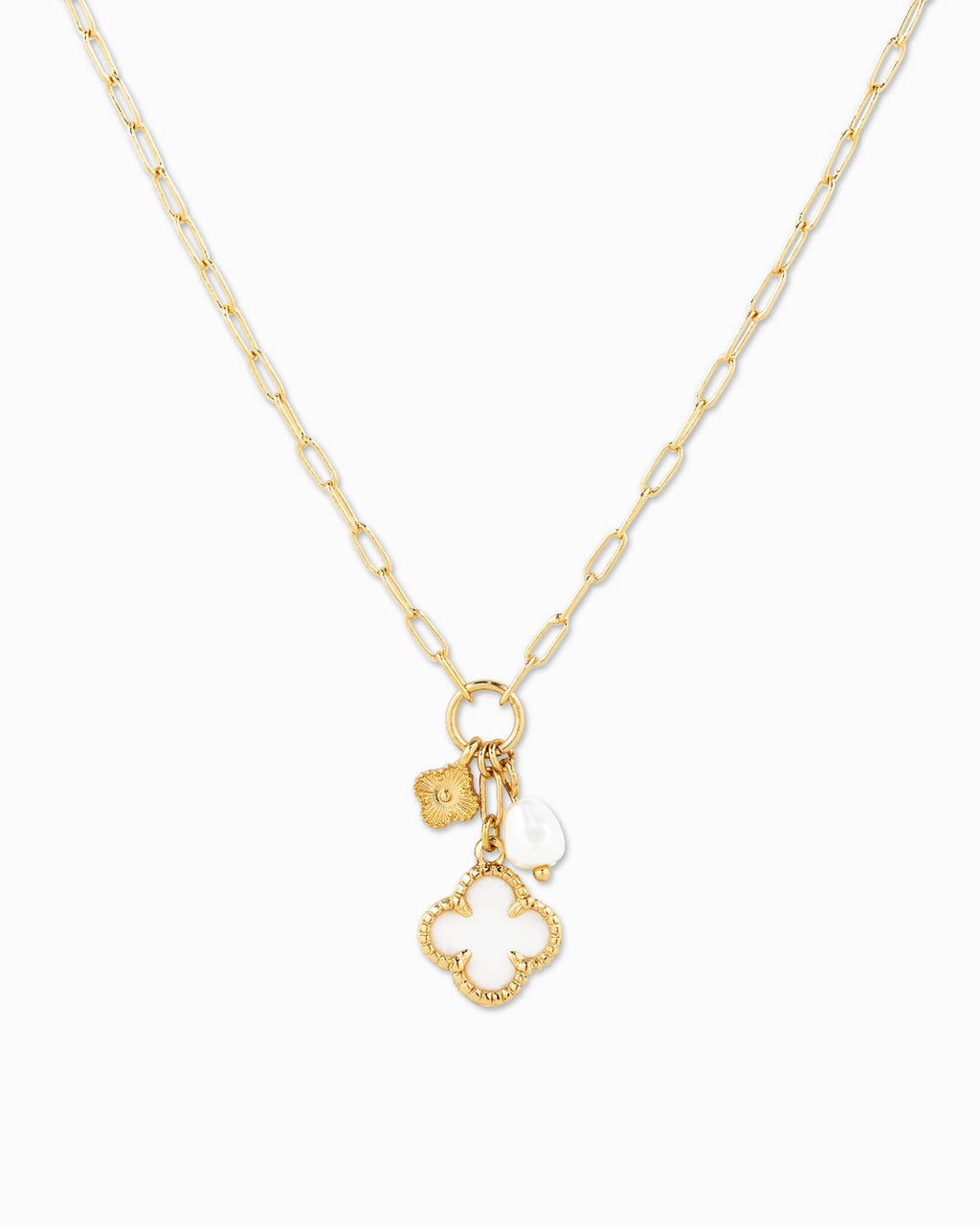 MOP Clover Triple Charm Necklace: White
